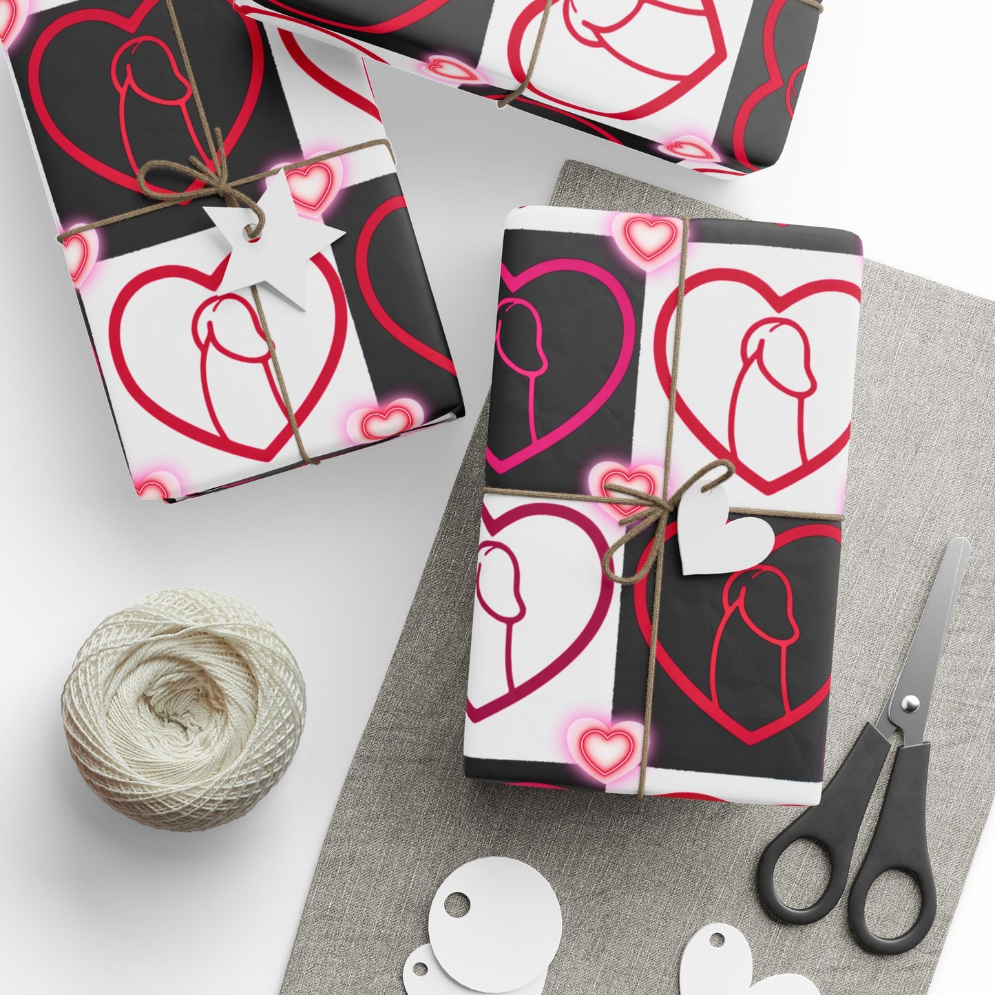 Wrapping Papers, Chic Heart & Penis Gift Wrap, Stylish Packaging for Birthdays, Holidays, Adult Naughty Paper, D*ck Lover Present