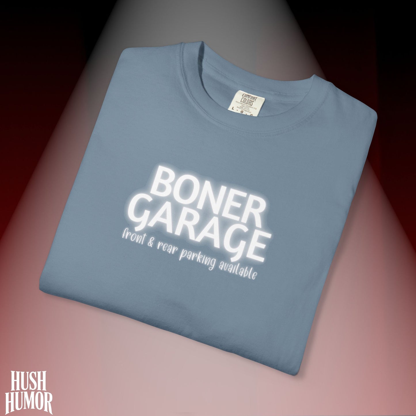 Boner Garage T-Shirt | Funny Naughty Graphic Tee for Women | Raunchy Dirty Suggestive Shirt | NSFW Inappropriate Sex Humor Shirt