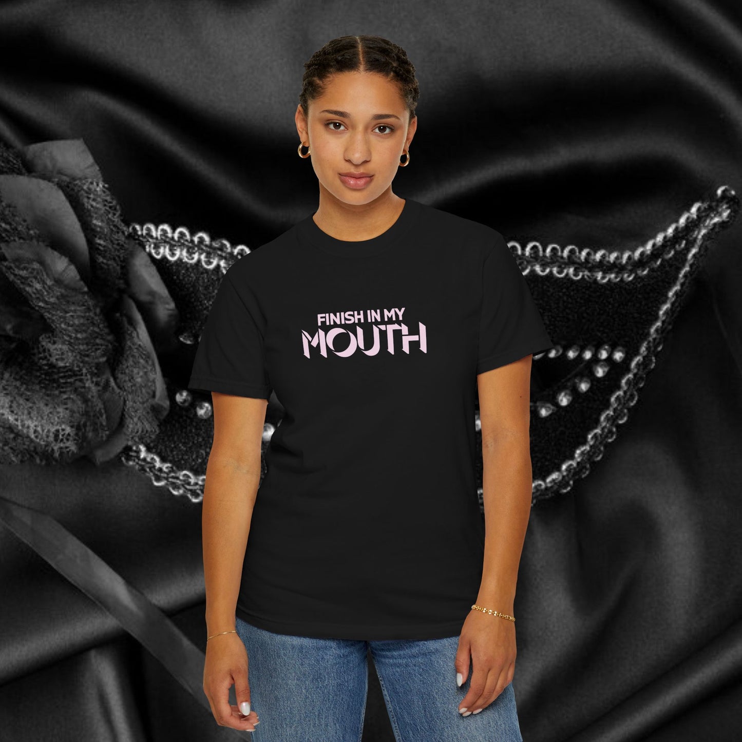 Naughty Shirt – Finish in My Mouth Offensive Hot Wife T-Shirt, NSFW Comfort Colors Pepper Tee