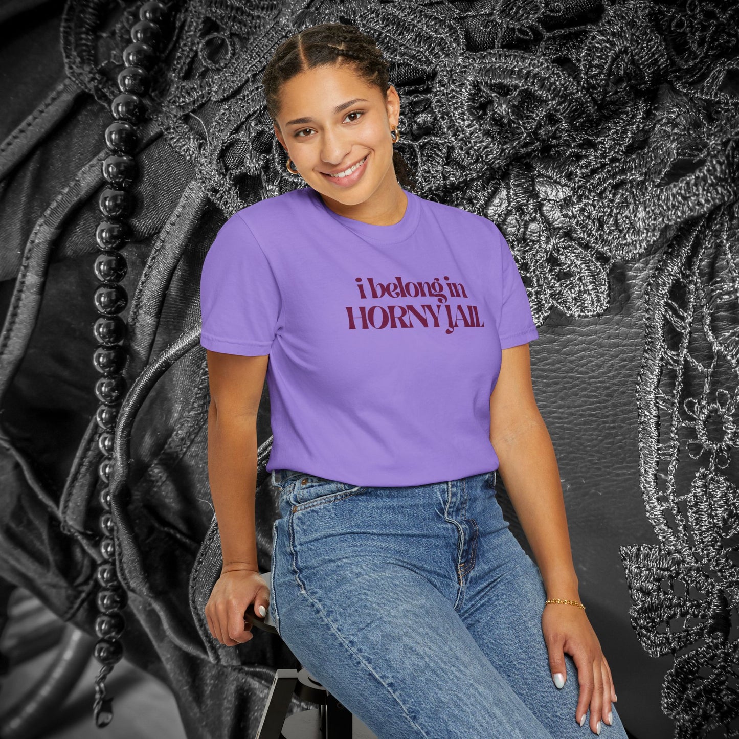 I Belong in Horny Jail, Fun Adult Gift, Inappropriate Offensive Ladies tshirt
