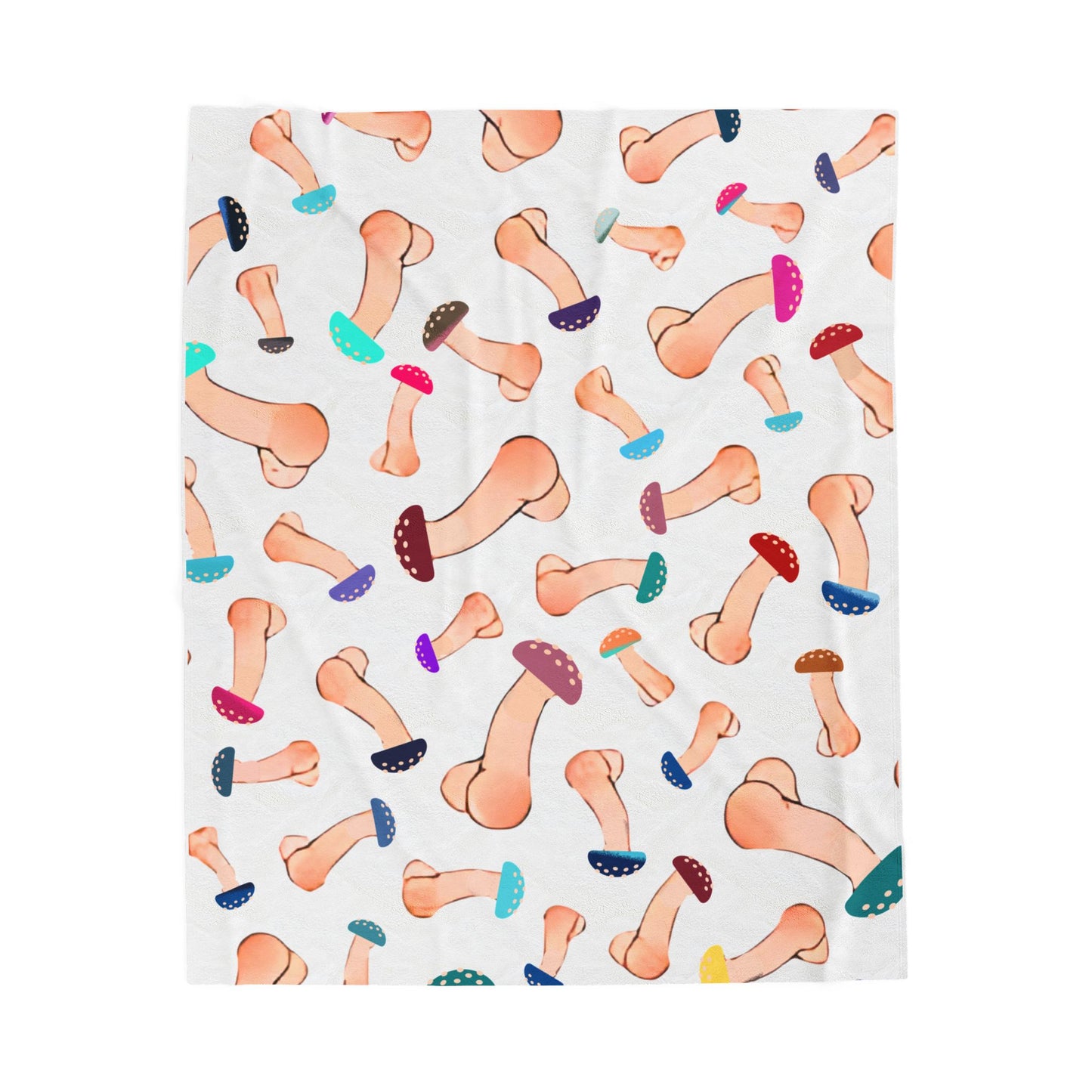 White Mushroom Capped Penis Blanket – Fun Adult Gift, Cozy Velveteen Plush Throw, Offensive Gag Gift