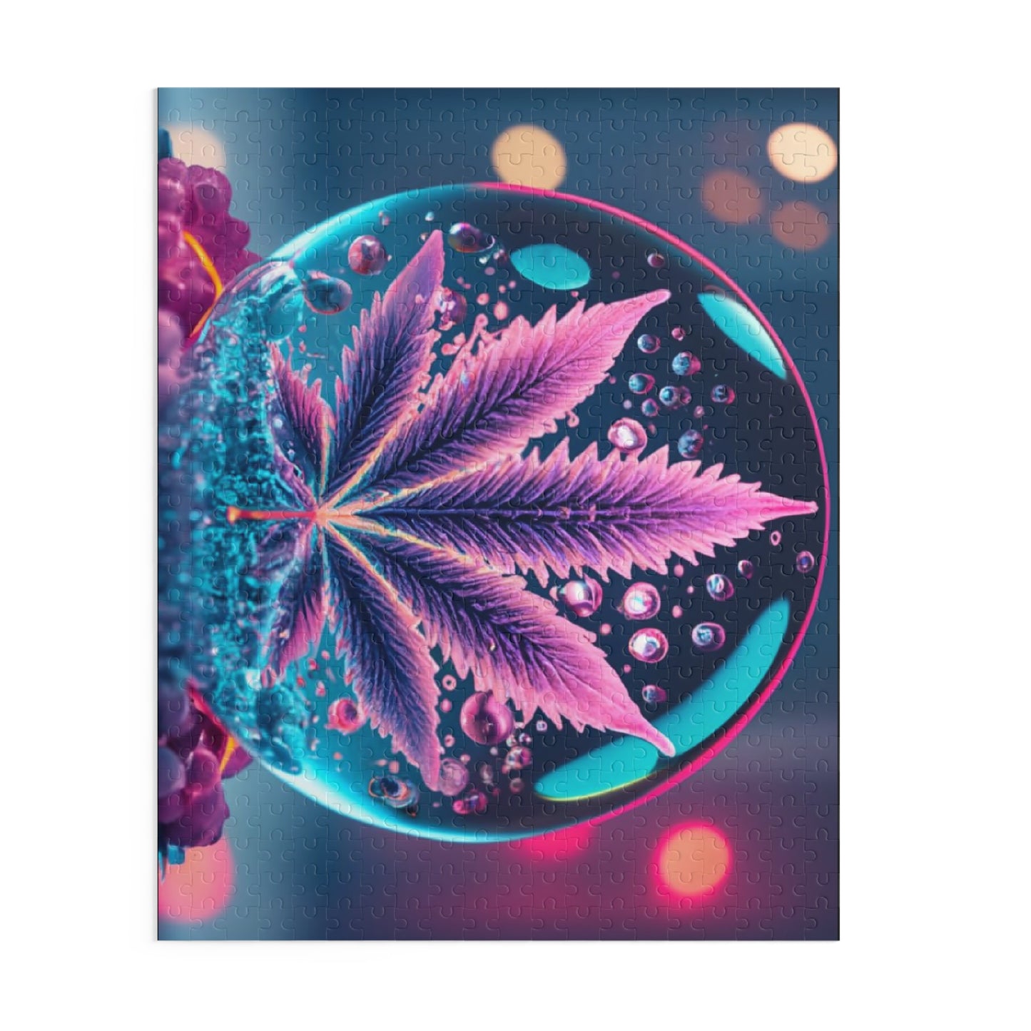 Crystal Pop – Neon Orb Jigsaw Puzzle for Adults - Pink Leaf trippy vision gift
