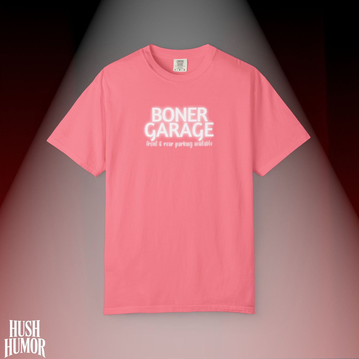 Boner Garage T-Shirt | Funny Naughty Graphic Tee for Women | Raunchy Dirty Suggestive Shirt | NSFW Inappropriate Sex Humor Shirt