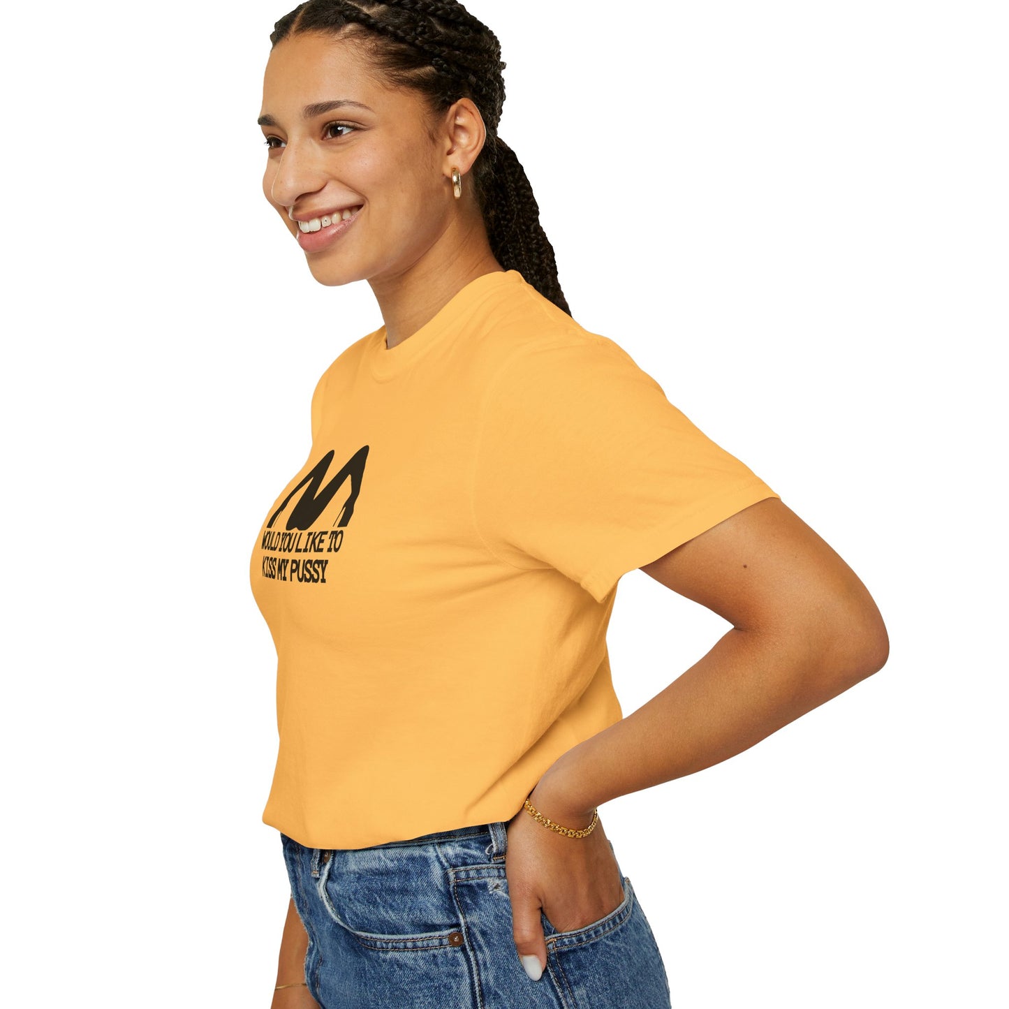 Would You Like to Kiss My P*ssy funny Ladies T-Shirt, Inappropriate NSFW Comfort Color Pepper tee