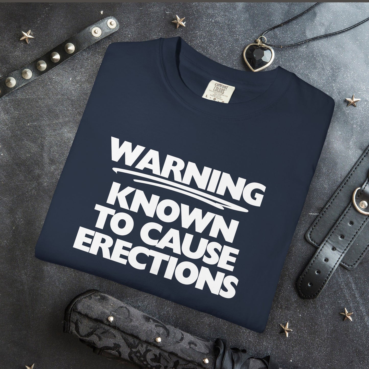 Naughty Shirt – WARNING Known to Cause Erections Adult Garment-Dyed Comfort Colors Tee