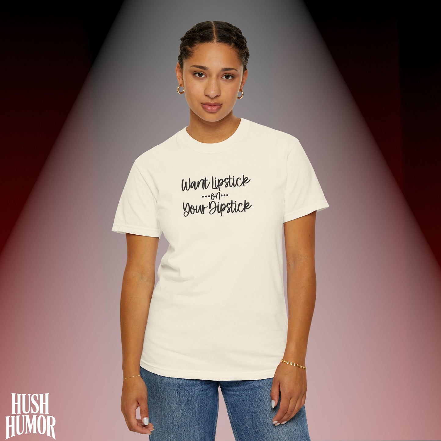 Lipstick on Your Dipstick T-Shirt | Naughty FEMdom Oral Art Tee for Women | Dirty Funny Sex Shirt | Inappropriate Bold Adult Party Apparel