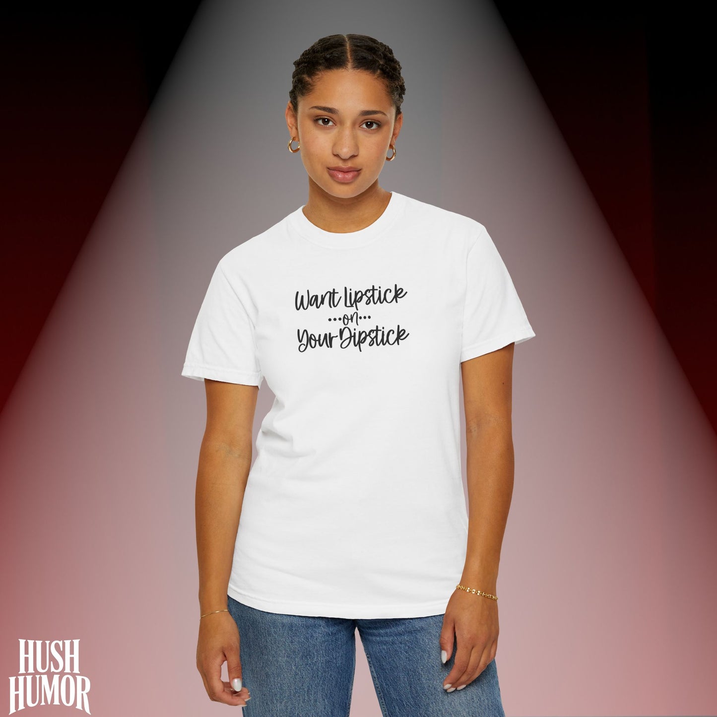Lipstick on Your Dipstick T-Shirt | Naughty FEMdom Oral Art Tee for Women | Dirty Funny Sex Shirt | Inappropriate Bold Adult Party Apparel
