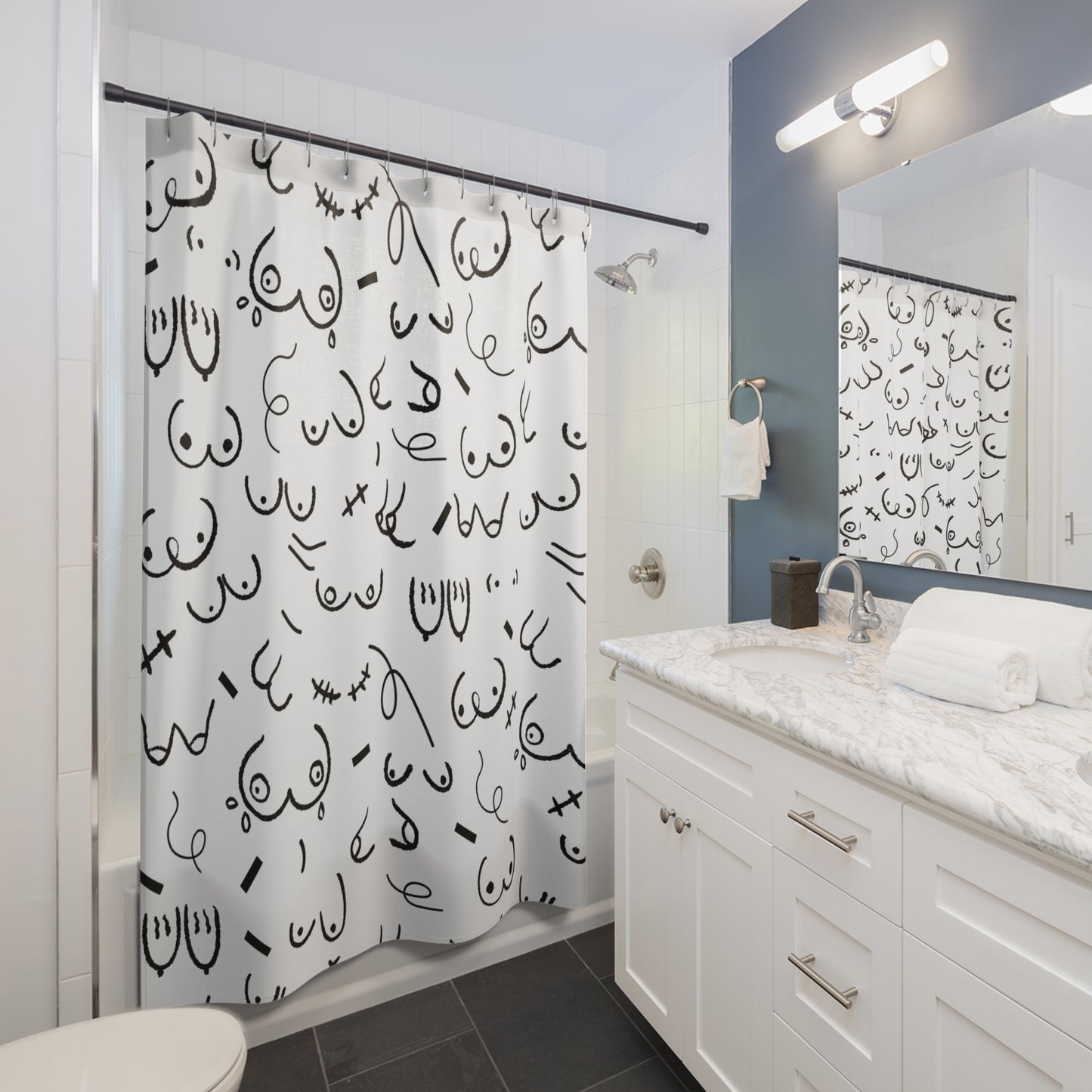 Boobs Shower Curtain – Funny Modern Bathroom Decor, Aesthetic Titty Shower Curtain