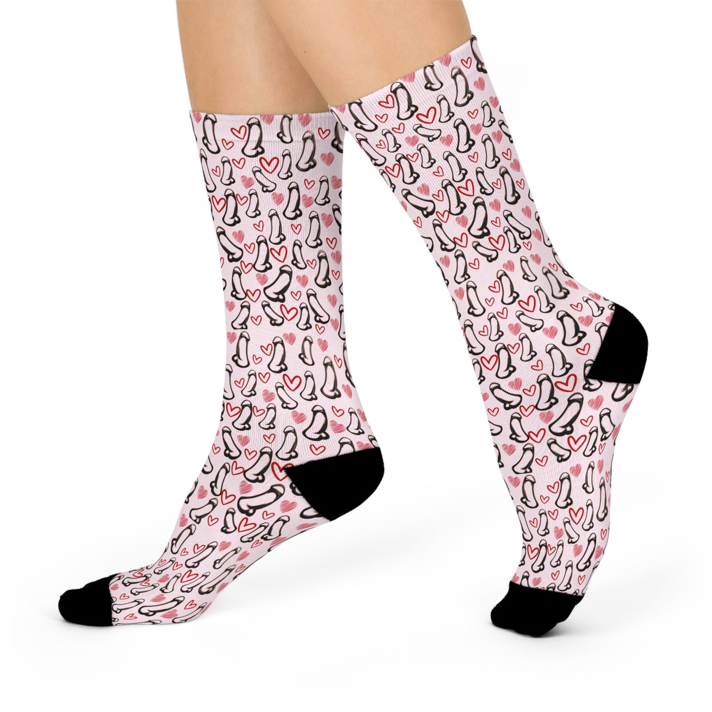 Cheeky Funny Penis Socks, Naughty Hearts & C*cks Crew Socks – Funny Gag Gift, Rude Novelty Socks, Quirky Adult Humor for Valentine’s Day or Holidays
