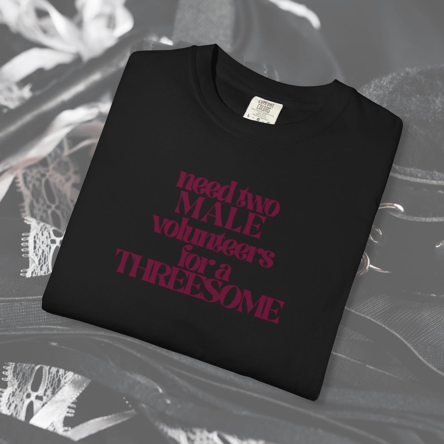 Need Two Male Volunteers for a Threesome T-Shirt – Single Woman Dirty Humor Tee