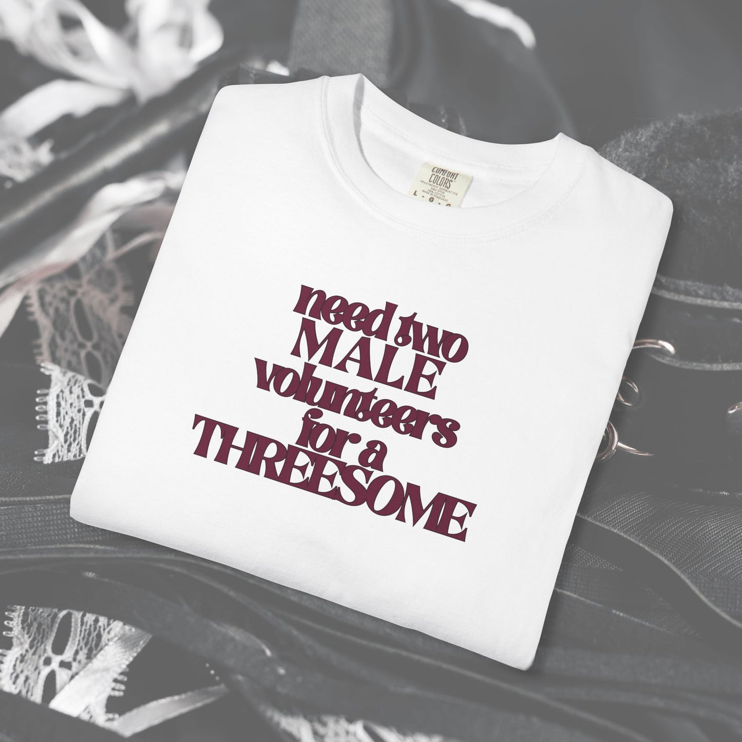 Need Two Male Volunteers for a Threesome T-Shirt – Single Woman Dirty Humor Tee