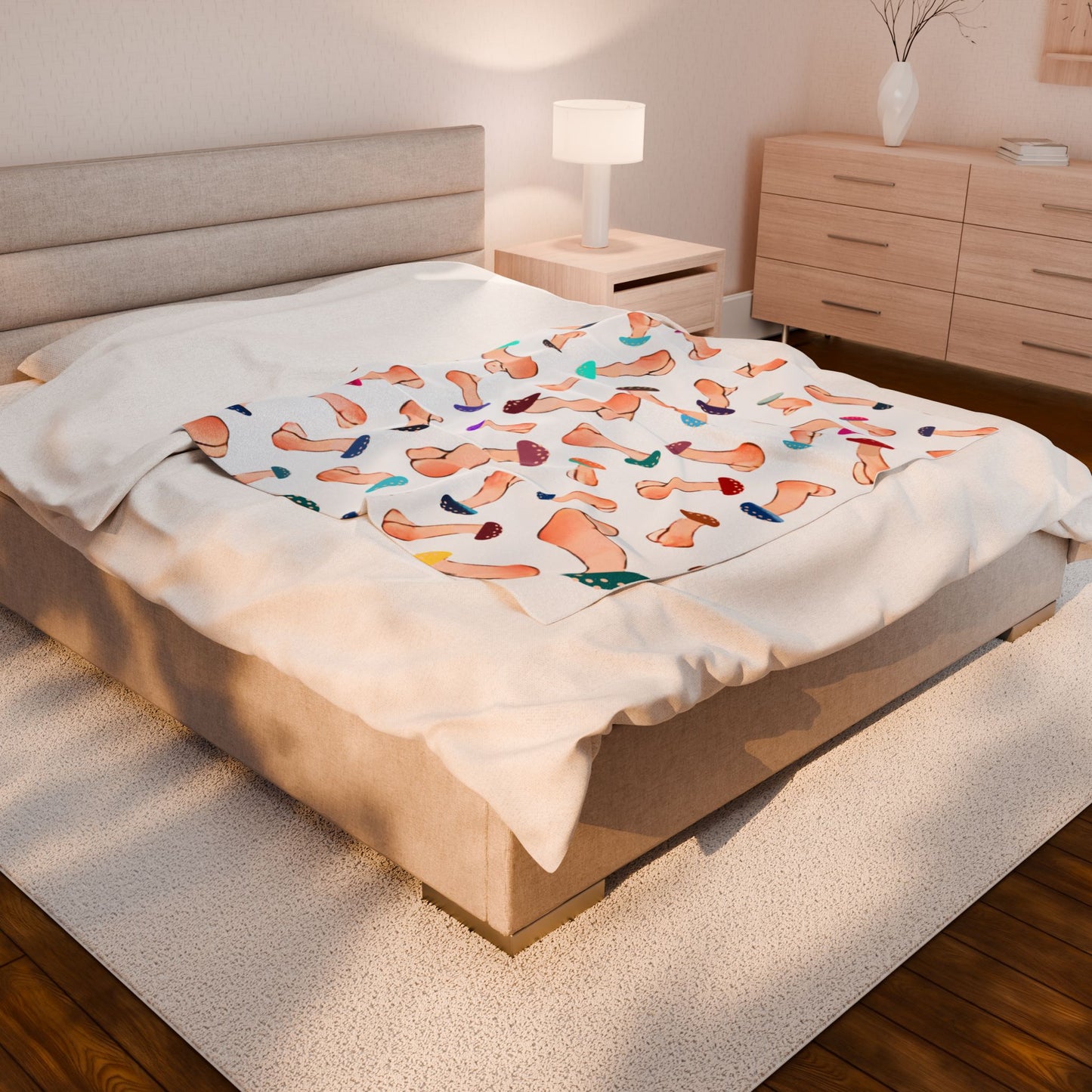 White Mushroom Capped Penis Blanket – Fun Adult Gift, Cozy Velveteen Plush Throw, Offensive Gag Gift