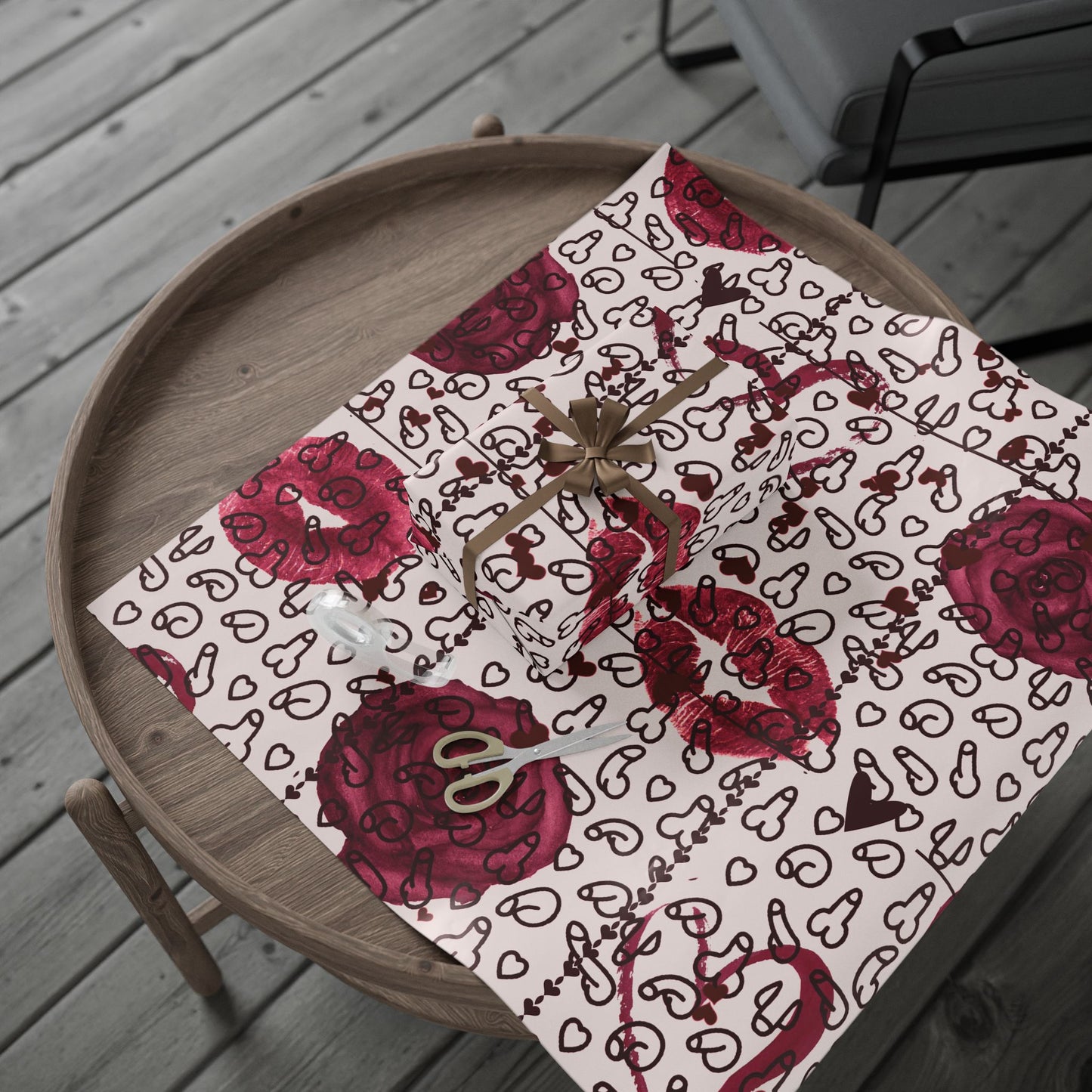 Sexy Penis Heart & Roses Gift Wrap, Stylish Packaging for Birthdays, Holidays