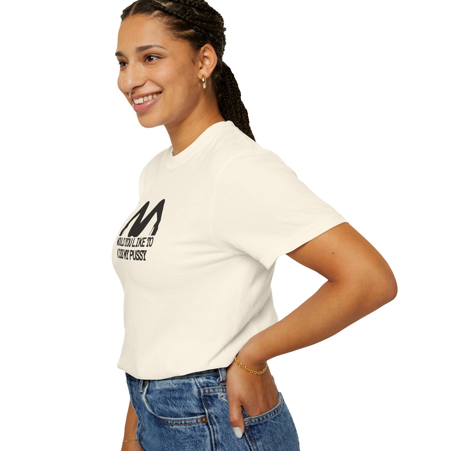 Would You Like to Kiss My P*ssy funny Ladies T-Shirt, Inappropriate NSFW Comfort Color Pepper tee
