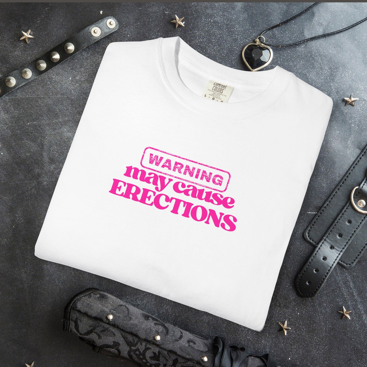 WARNING May Cause Erections Naughty Unisex T-Shirt – Inappropriate Comfort Colors Tee for Women