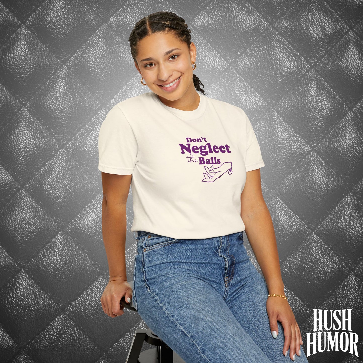 Don't Neglect the Balls Funny T-Shirt – Naughty Girl Comfort Colors Sex Shirt, Inappropriate Hot Wife Gift, Offensive Sexy Graphic Purple Tee