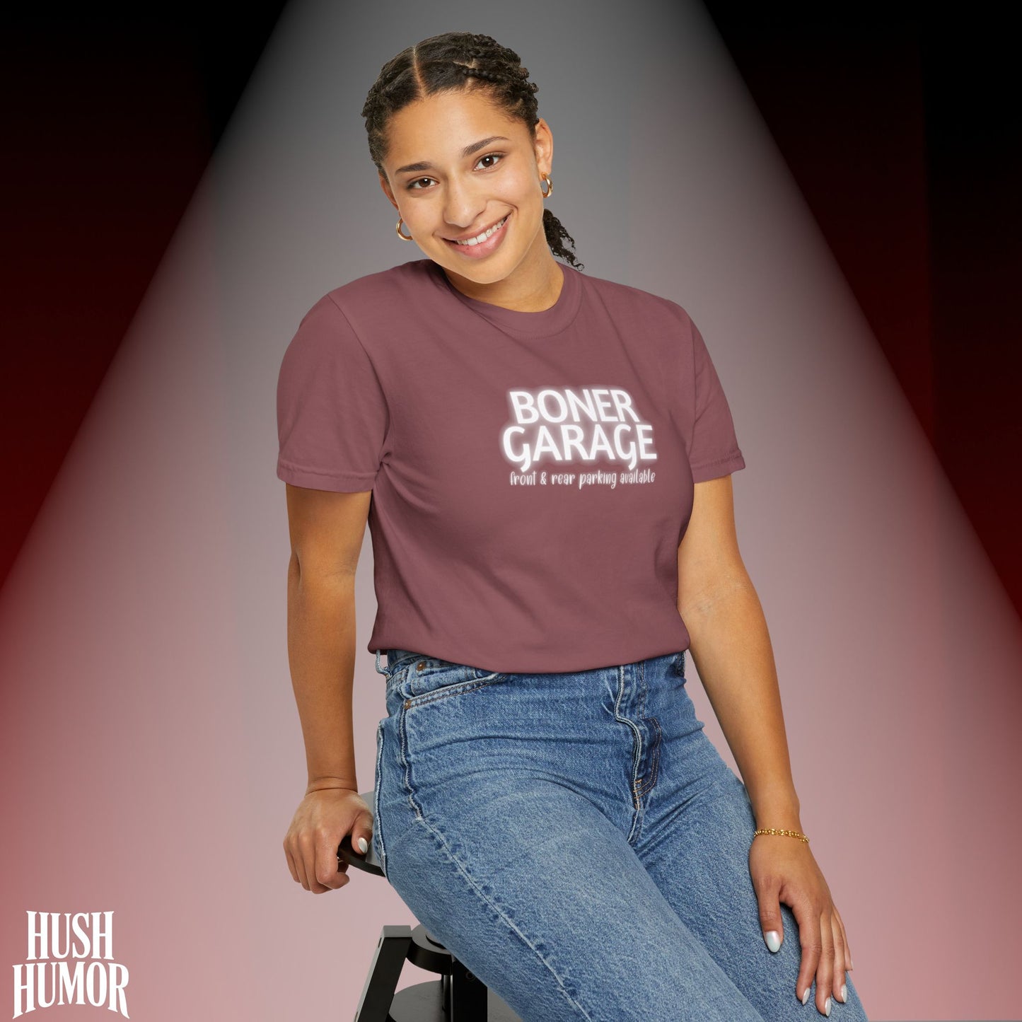 Boner Garage T-Shirt | Funny Naughty Graphic Tee for Women | Raunchy Dirty Suggestive Shirt | NSFW Inappropriate Sex Humor Shirt