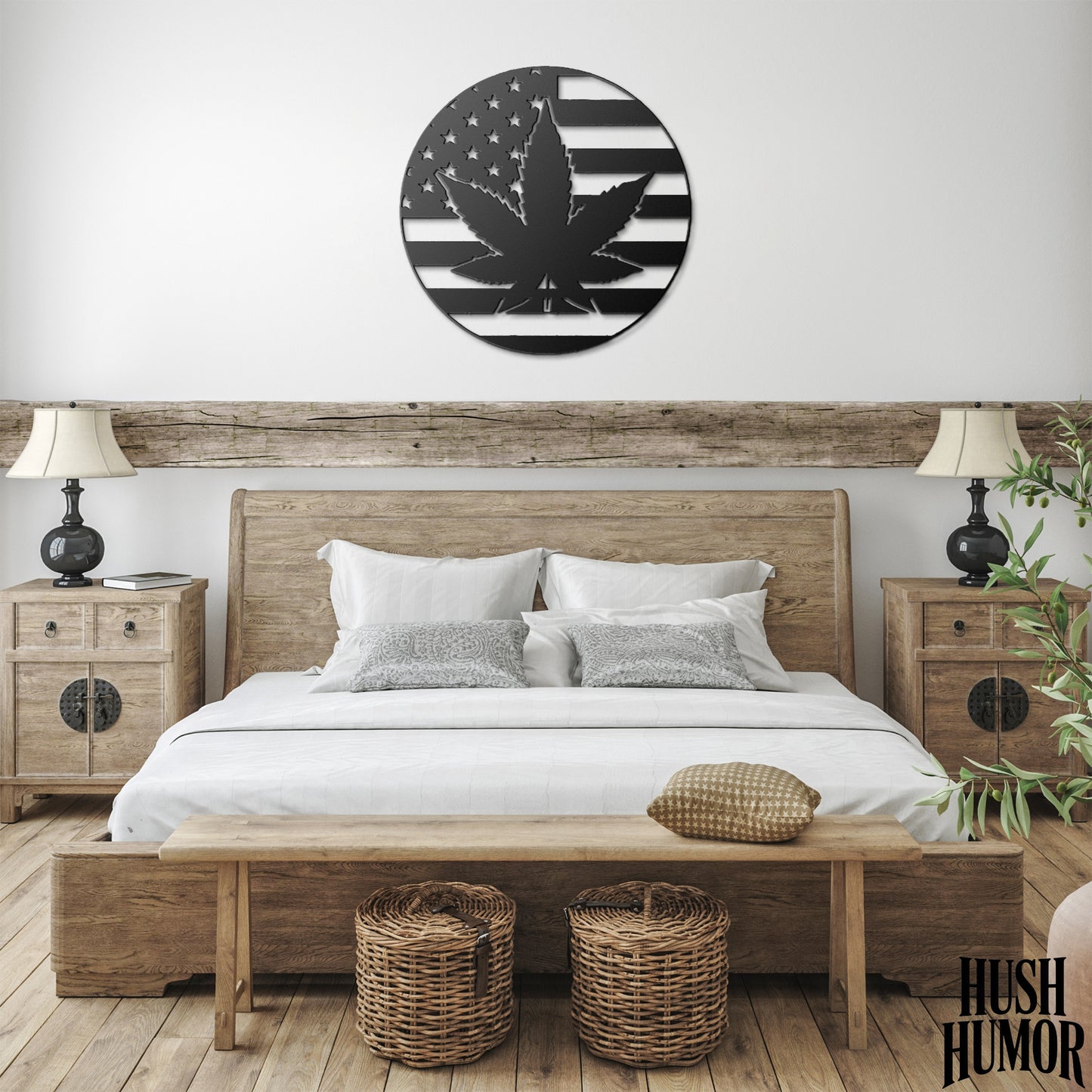 Metal Marijuana Leaf Patriotic Flag with Stars and Stripes Indoor Outdoor Weed Decor