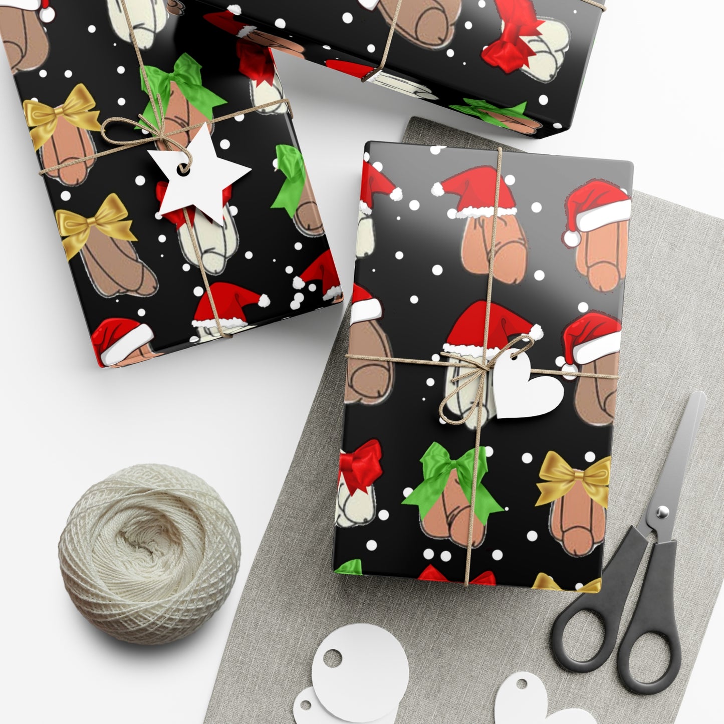 Penises in Christmas Hats Wrapping Paper – Funny Adult Christmas Gift Wrap, Offensive Holiday Paper