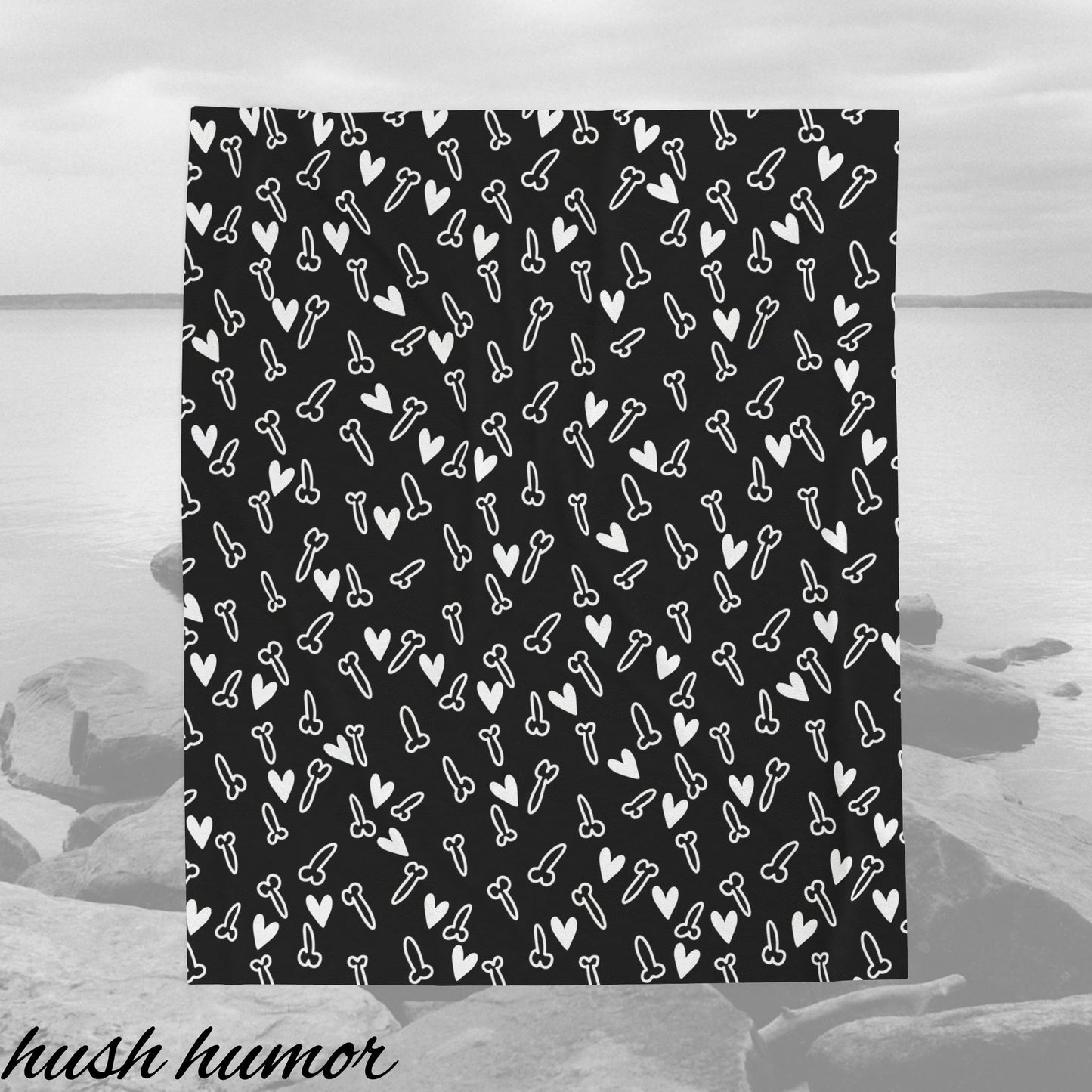 Funny and Cute Black and White Penis Plush blanket