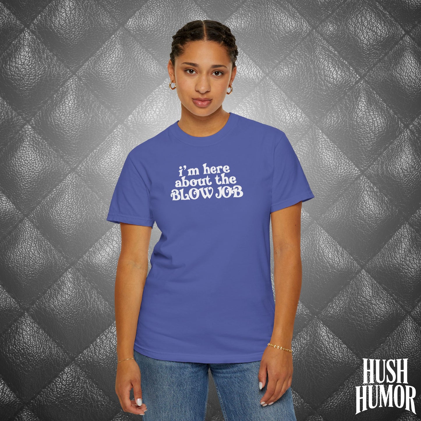 I'm Here About the Blow Job T-Shirt | Naughty Girl Sex Humor Tee | Sarcastic Dirty Shirt for Women | Hot Wife Adult Graphic Apparel
