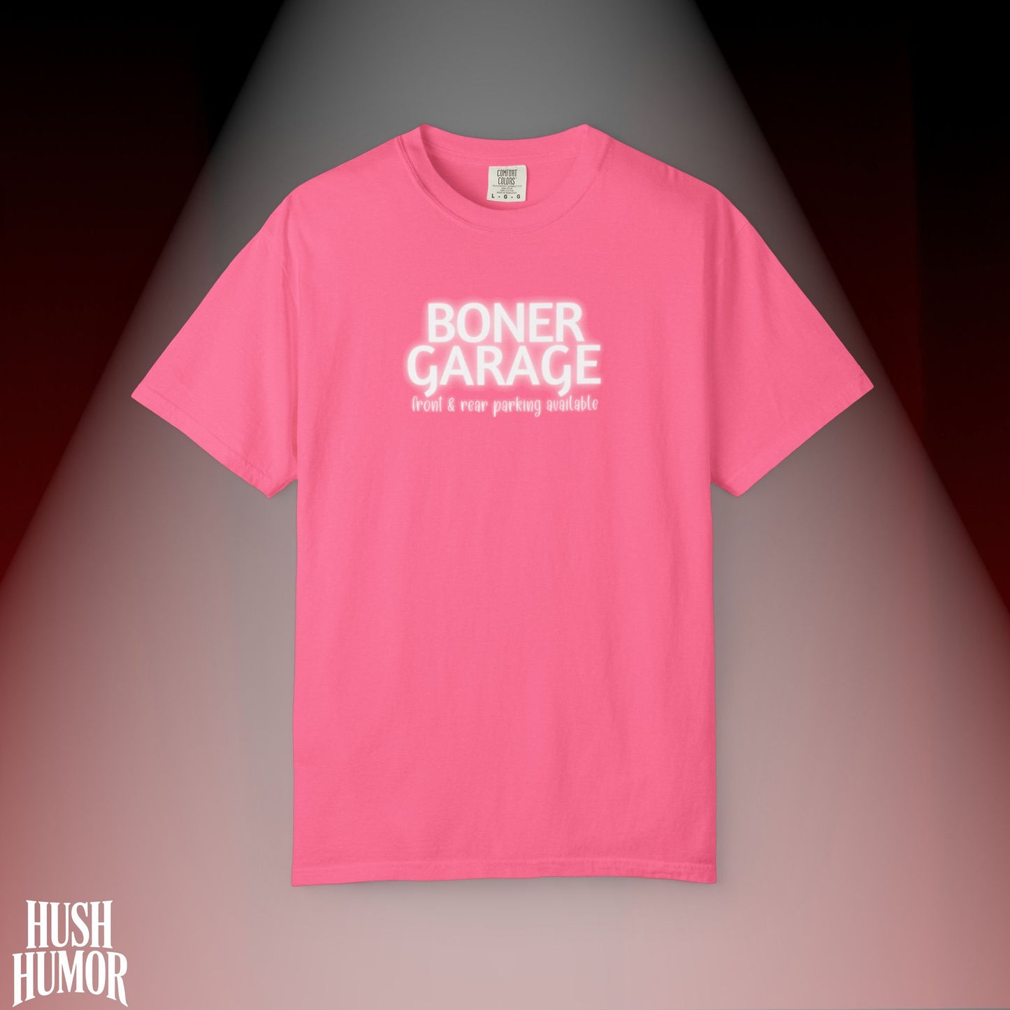 Boner Garage T-Shirt | Funny Naughty Graphic Tee for Women | Raunchy Dirty Suggestive Shirt | NSFW Inappropriate Sex Humor Shirt