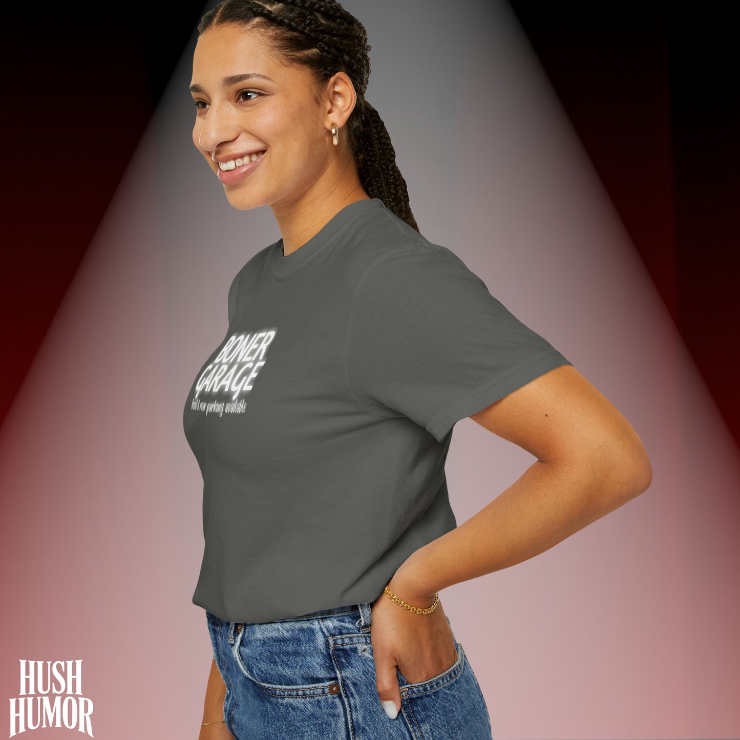 Boner Garage T-Shirt | Funny Naughty Graphic Tee for Women | Raunchy Dirty Suggestive Shirt | NSFW Inappropriate Sex Humor Shirt