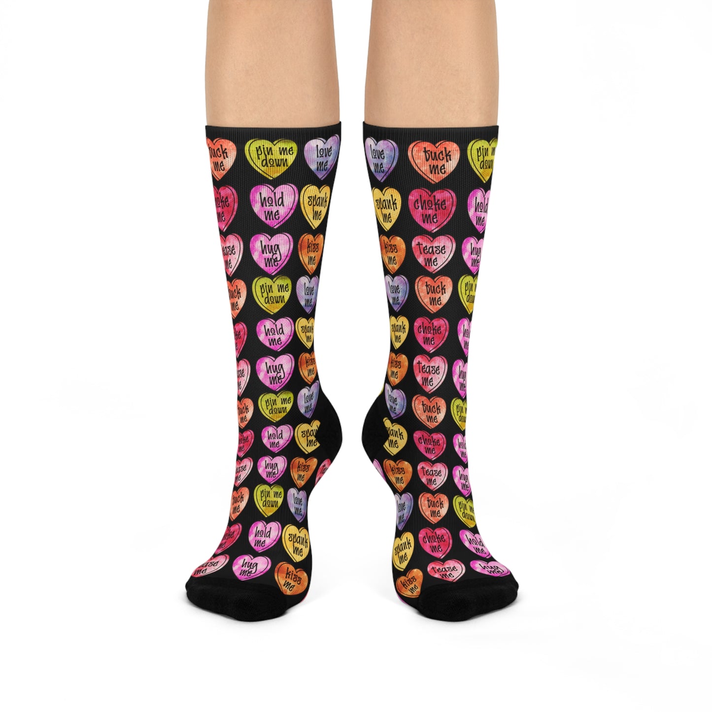 Fun Socks, BDSM Conversation heart Socks, Heart Design, Valentines Day Gift, Novelty Rude Humor, gag penis gift, funny gift for ladies