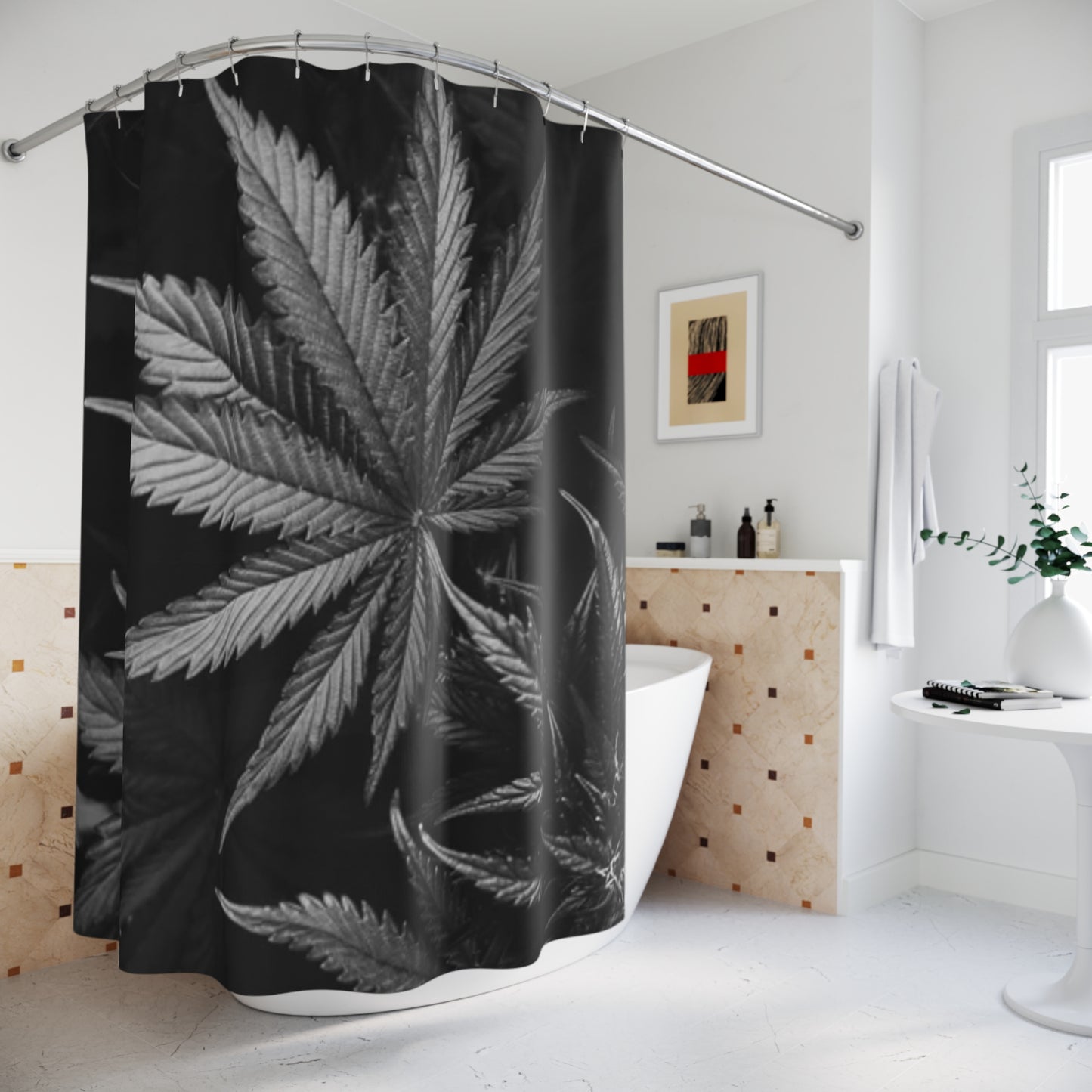 Dark Weed Marijuana Print Shower Curtain, Unique 420 Bathroom Dark Décor, Weed Gift