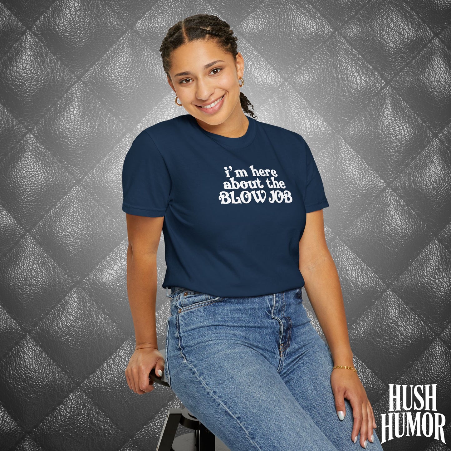 I'm Here About the Blow Job T-Shirt | Naughty Girl Sex Humor Tee | Sarcastic Dirty Shirt for Women | Hot Wife Adult Graphic Apparel