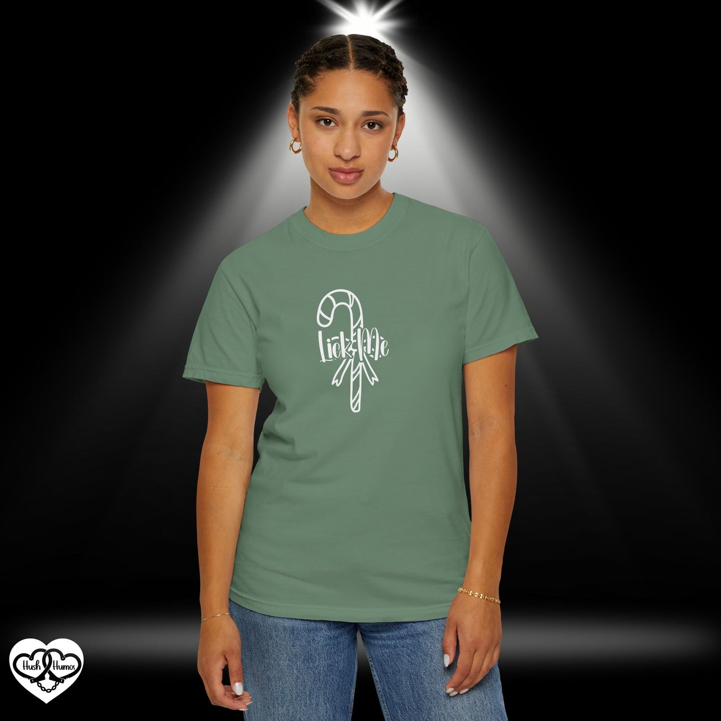 Lick Me Naughty Candy Cane Christmas Tee – Funny Adult NSFW Holiday Party Shirt