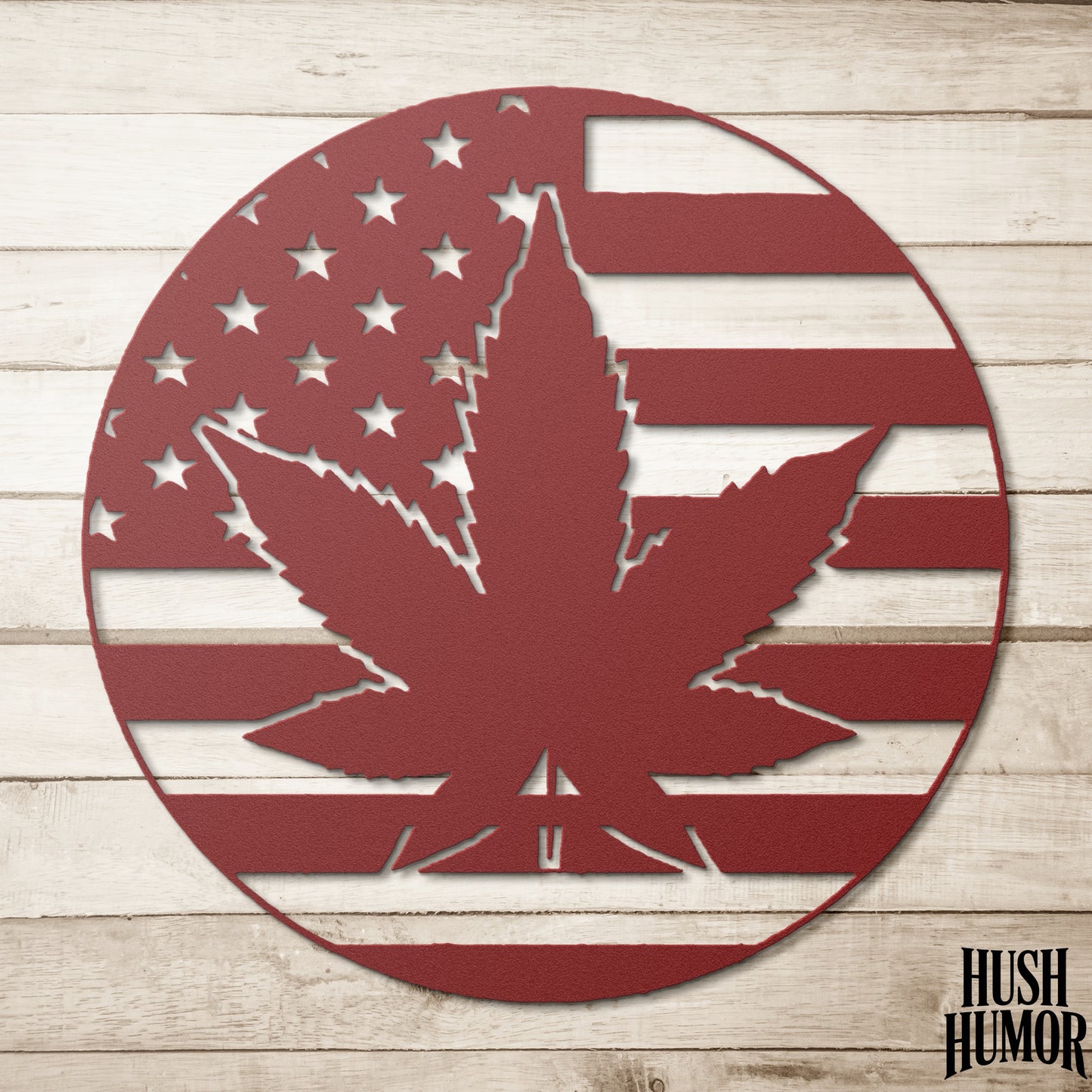 Metal Marijuana Leaf Patriotic Flag with Stars and Stripes Indoor Outdoor Weed Decor