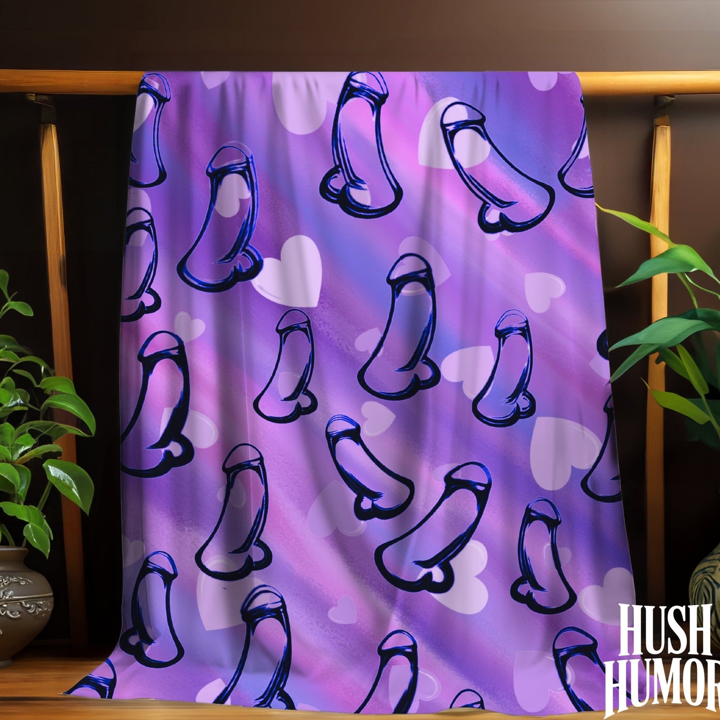 Penis Lover Purple Penis Blanket Gift, Offensive Gag Gift, Rude Adult C*ck Blanket, Naughty Velveteen Plush Blanket