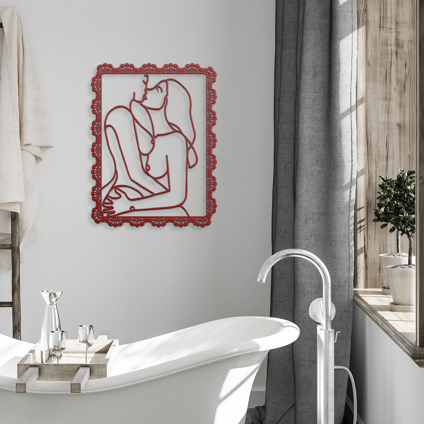 Lesbian_Lovers_Framed_Embrace_Girl_Deco_Red_Modern_Bathroom_Mockup.png
