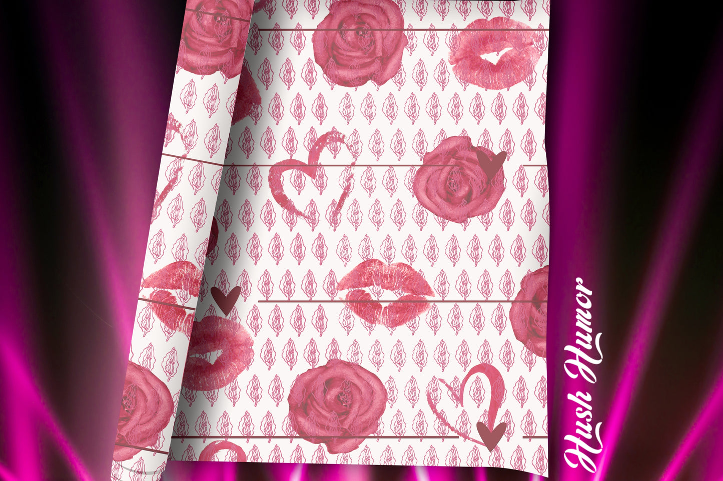 Chic Vagina Heart & Roses Gift Wrap, Naughty Paper, Psssy Love Present