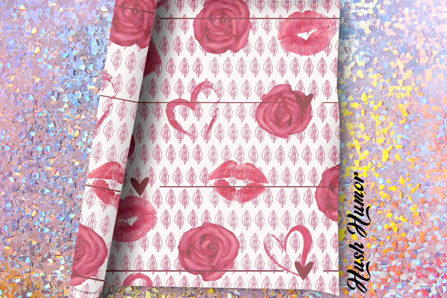 Chic Vagina Heart & Roses Gift Wrap, Naughty Paper, Psssy Love Present