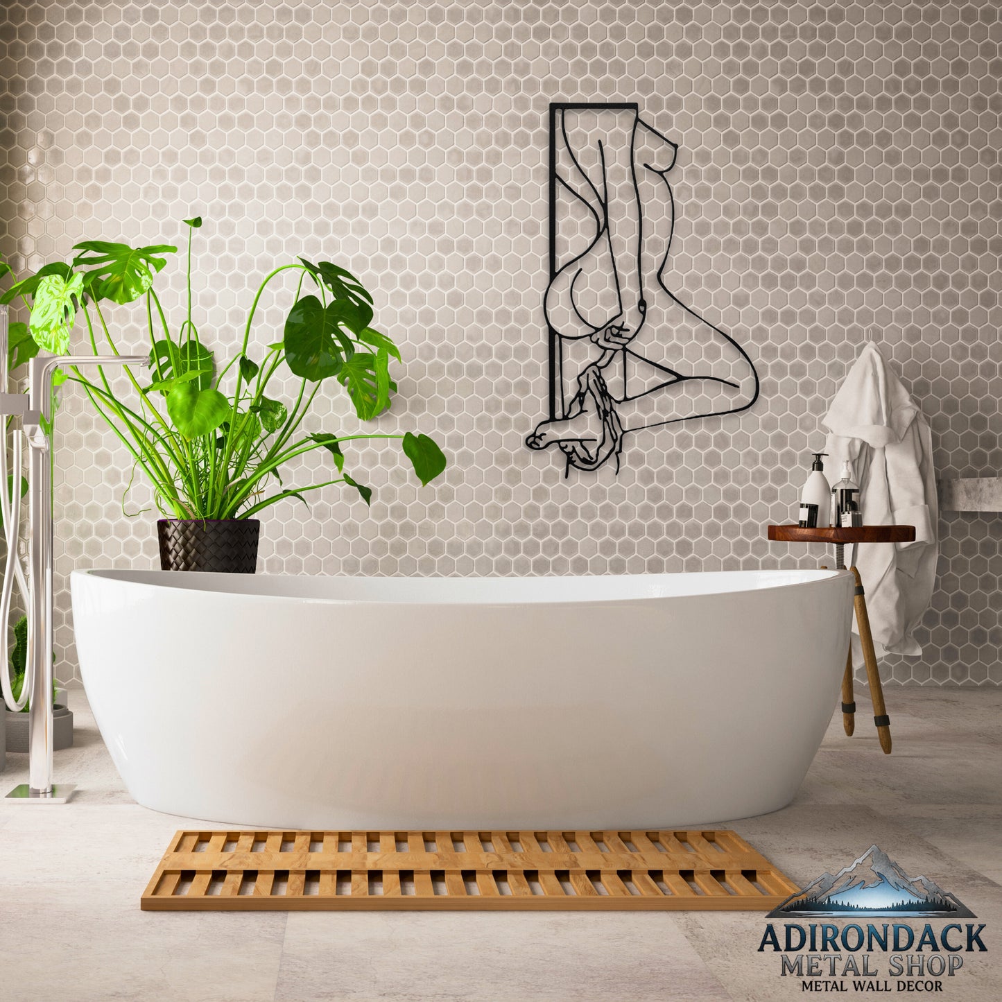 Naked Female Bathroom Wall Art | Erotic Metal Line Art | Sexy Bedroom Metal Decor