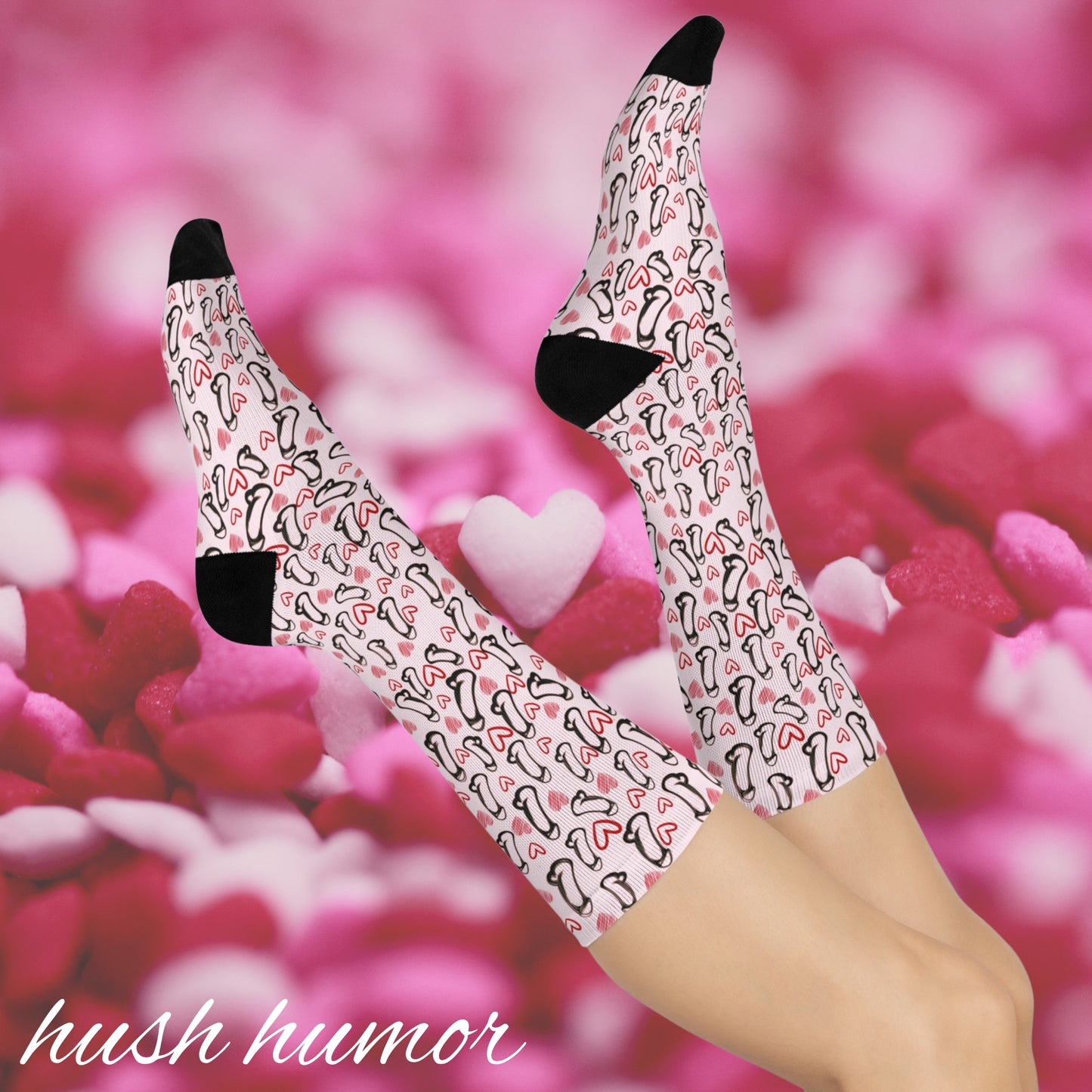Cheeky Funny Penis Socks, Naughty Hearts & C*cks Crew Socks – Funny Gag Gift, Rude Novelty Socks, Quirky Adult Humor for Valentine’s Day or Holidays