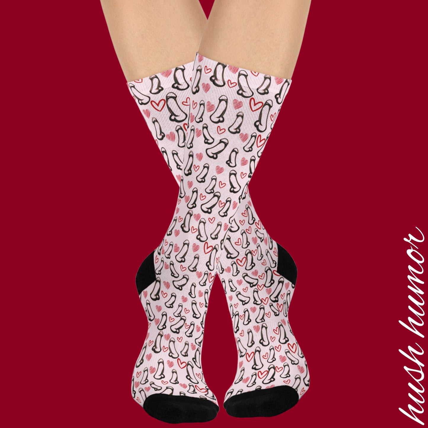 Cheeky Funny Penis Socks, Naughty Hearts & C*cks Crew Socks – Funny Gag Gift, Rude Novelty Socks, Quirky Adult Humor for Valentine’s Day or Holidays