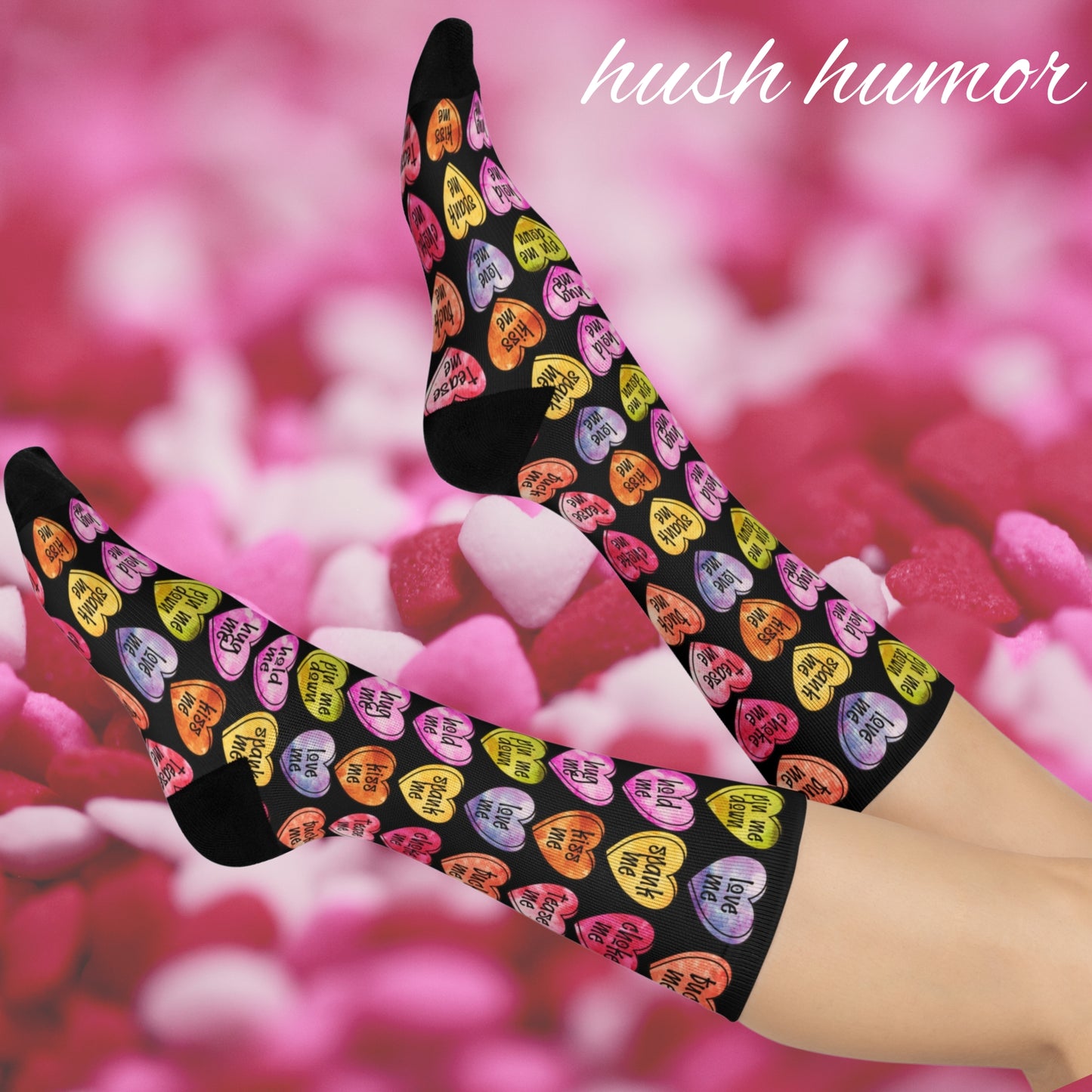 Fun Socks, BDSM Conversation heart Socks, Heart Design, Valentines Day Gift, Novelty Rude Humor, gag penis gift, funny gift for ladies