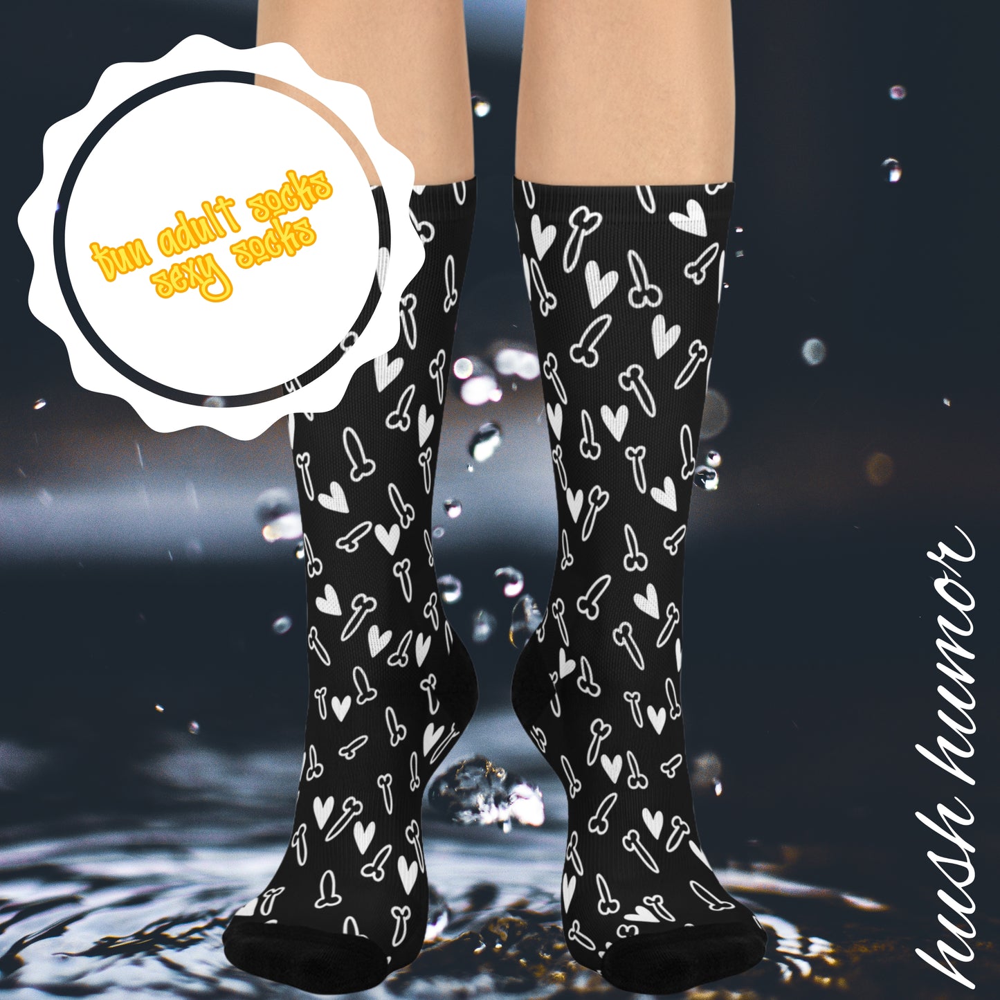 Cheeky Funny Socks – Socks with C*cks with white Hearts Cushioned Crew Socks, Valentine’s Day Gag Gift, Adult Novelty Humor