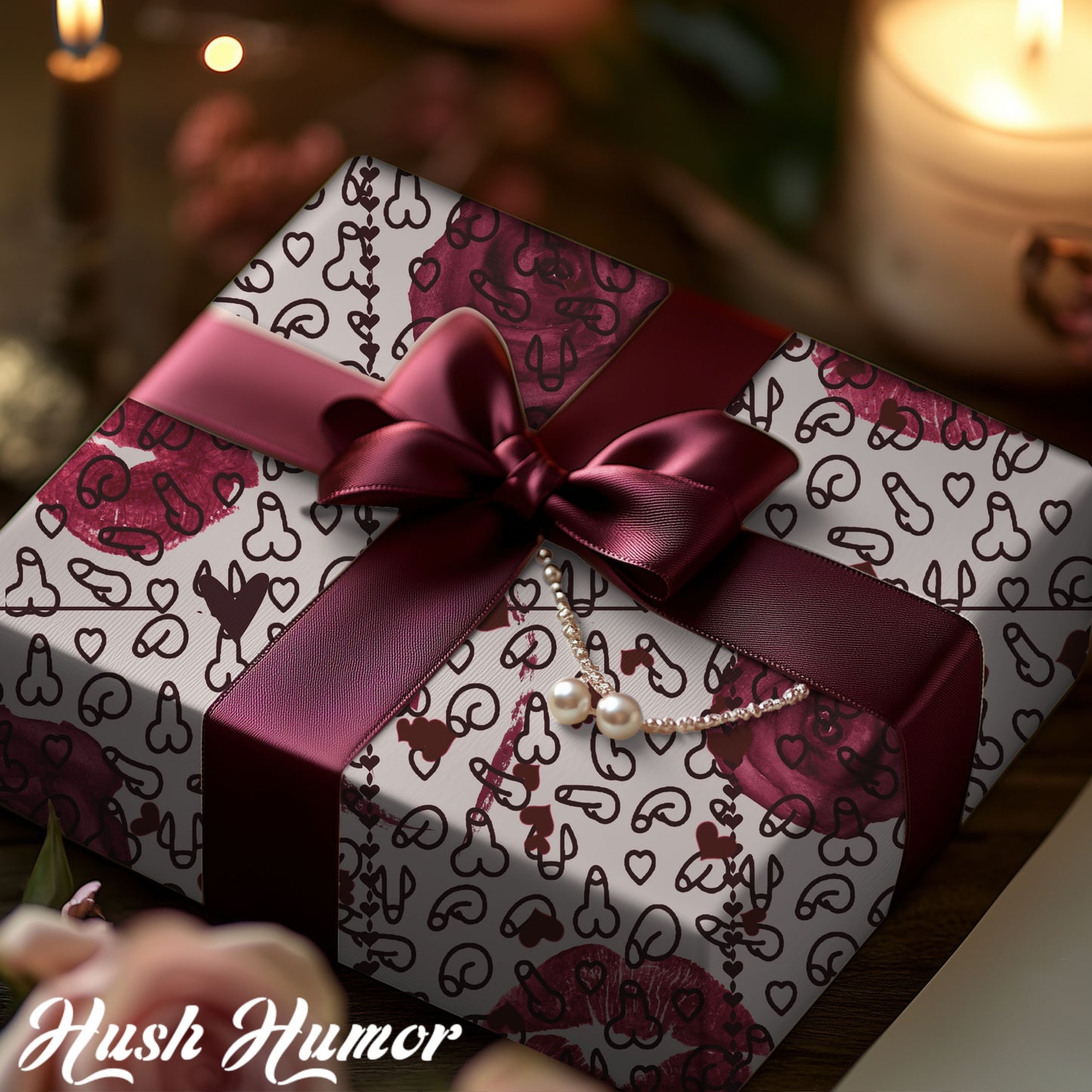 Sexy Penis Heart & Roses Gift Wrap, Stylish Packaging for Birthdays, Holidays