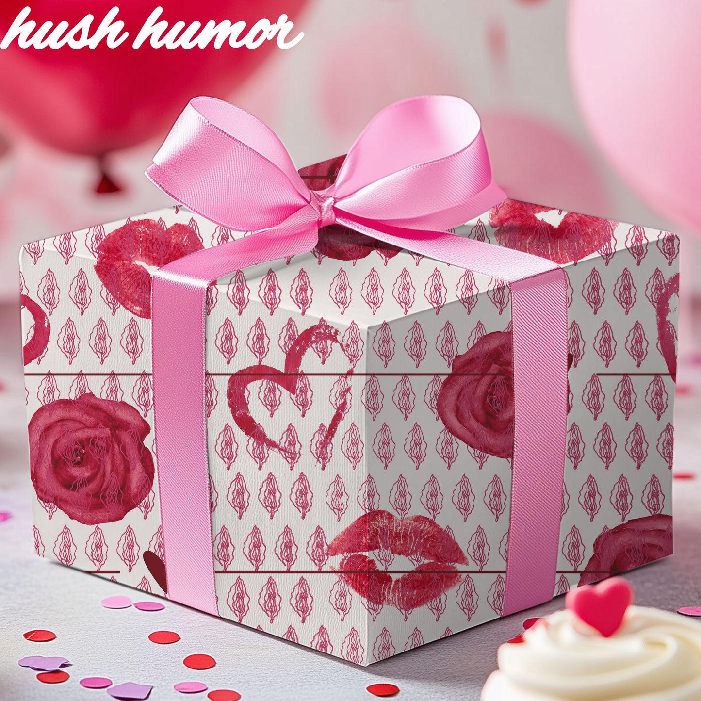 Chic Vagina Heart & Roses Gift Wrap, Naughty Paper, Psssy Love Present