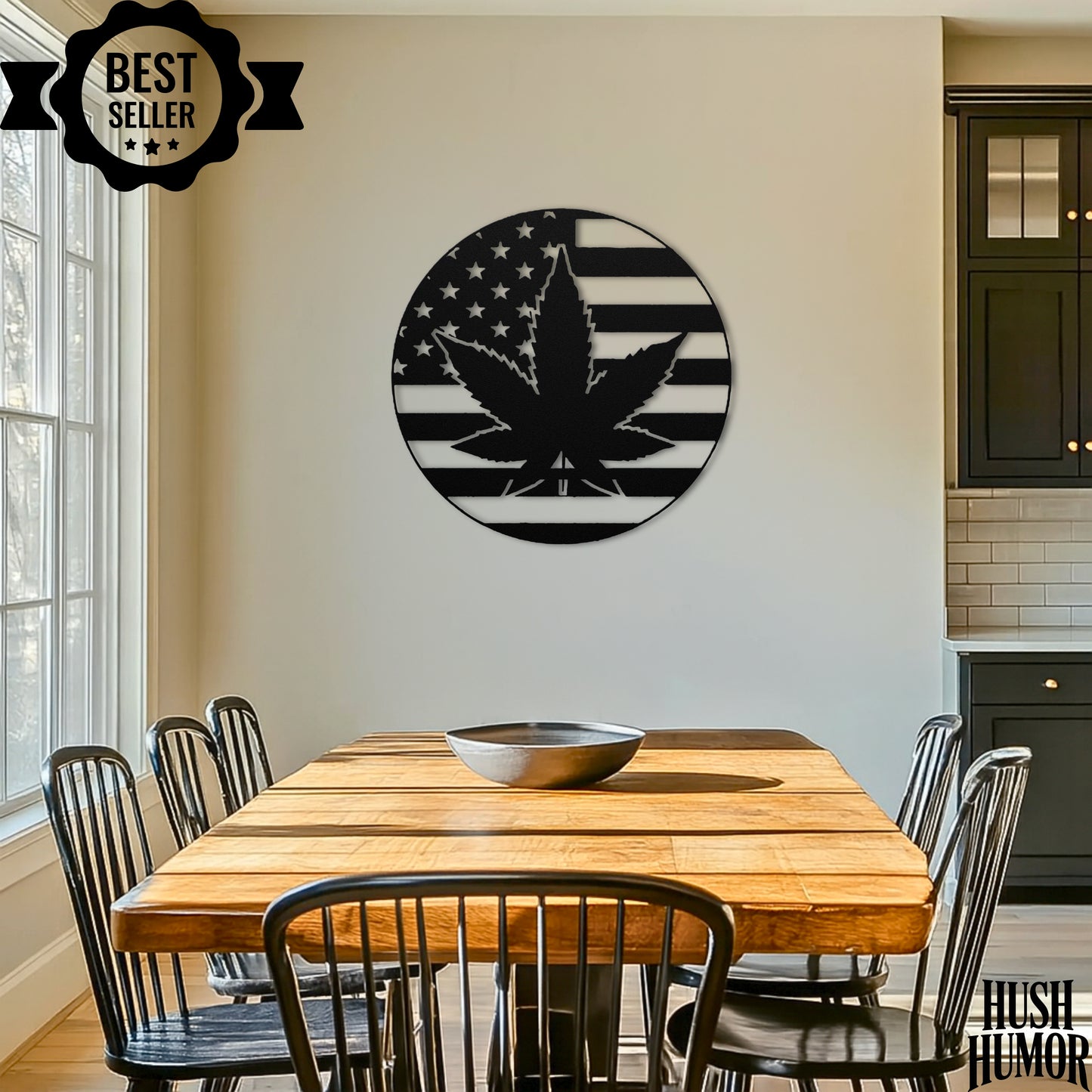 Metal Marijuana Leaf Patriotic Flag with Stars and Stripes Indoor Outdoor Weed Decor