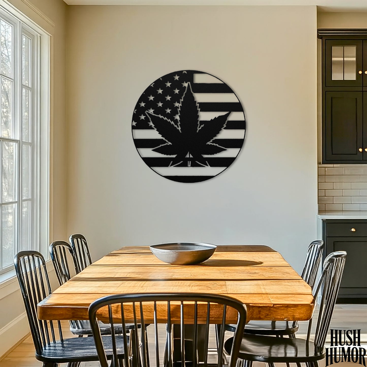 Metal Marijuana Leaf Patriotic Flag with Stars and Stripes Indoor Outdoor Weed Decor