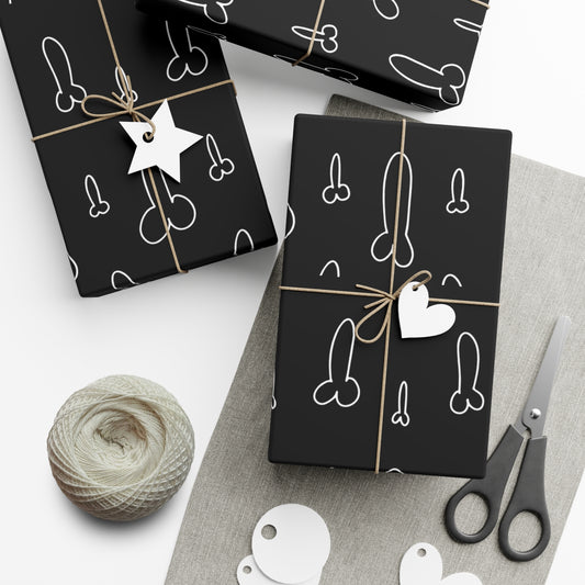 Hand Drawn Penis Wrapping Paper, Naughty Adult Humor, black and white penis wrapping paper, fun adult gifts