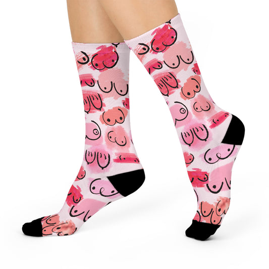 Funny Adult Titties Boob Socks – Lesbian & Gay Girl Gift, Naughty Crew Socks, Hilarious Boobie Admirer Cushioned Novelty Socks
