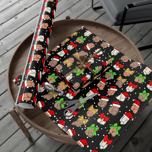 Penises in Christmas Hats Wrapping Paper – Funny Adult Christmas Gift Wrap, Offensive Holiday Paper