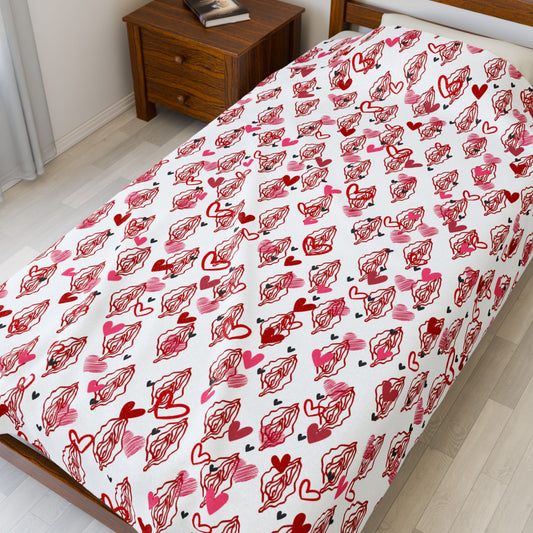 Vagina & hearts Print Blanket, Sexy Lesbian or Bachelorette Gift, Body Positive Women female gift