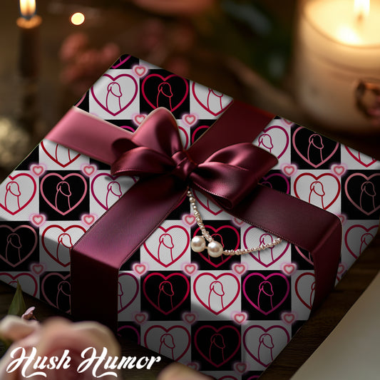 Wrapping Papers, Chic Heart & Penis Gift Wrap, Stylish Packaging for Birthdays, Holidays, Adult Naughty Paper, D*ck Lover Present